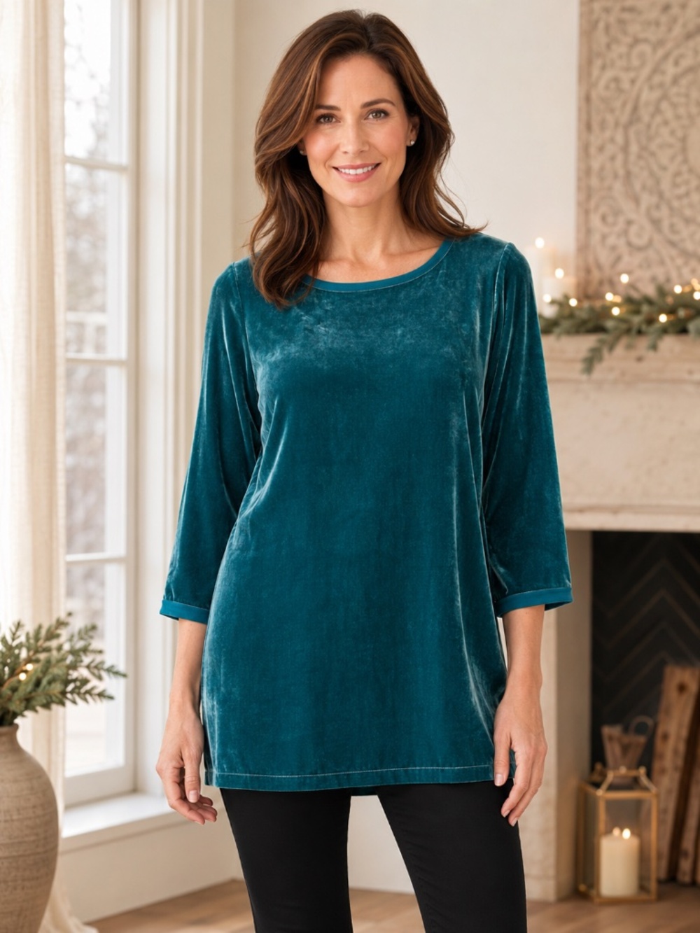 NWT J.Jill XJill Viridian Silk Velvet Tunic Top LP Petite Large